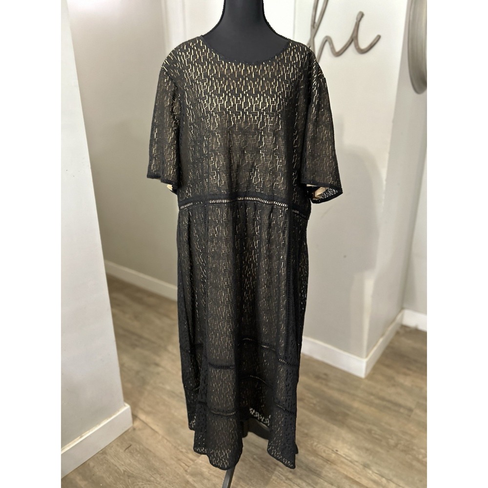 NWT Tea n Rose Tiered Lace Short Sleeve Black Dress Plus Wedding Guest Size 3X